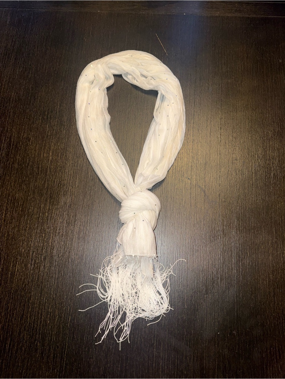Jessica McClintock White Fringed Scarf with Subtle Sparkle